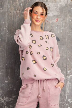 Leopard Print Washed Terry Sweatshirt – Vintage Rose