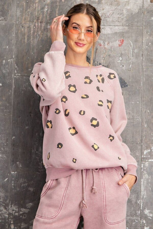 Leopard Print Washed Terry Sweatshirt – Vintage Rose