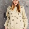 Long Sleeve Washed Terry Leopard Print Sweatshirt – Khaki