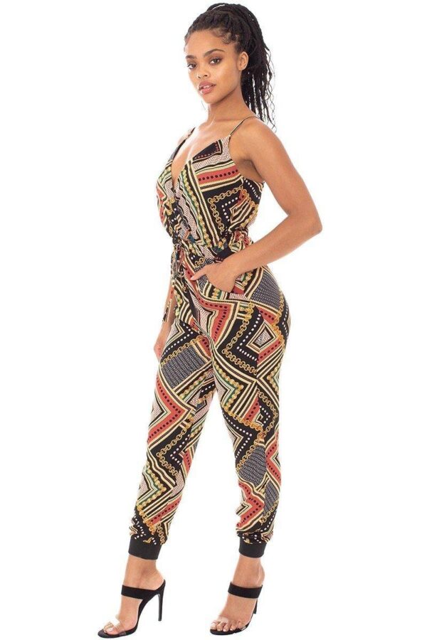 Border-Print Wrap Jumpsuit with Drawstring Waist