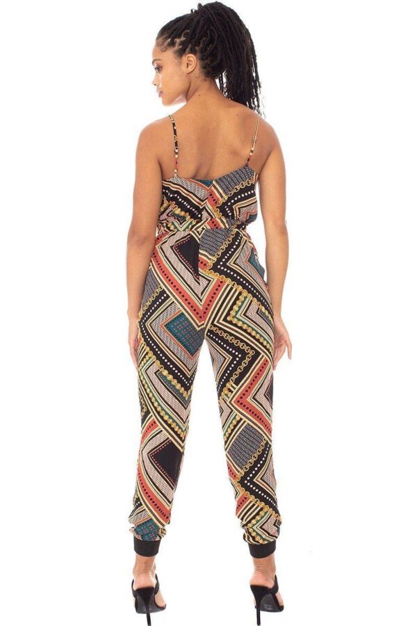 Border-Print Wrap Jumpsuit with Drawstring Waist
