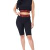 Leopard-Detail Shoulder Pad Biker Shorts Set – Black/Red
