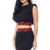 Leopard-Detail Shoulder Pad Biker Shorts Set – Black/Red