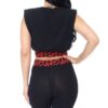 Leopard-Detail Shoulder Pad Biker Shorts Set – Black/Red