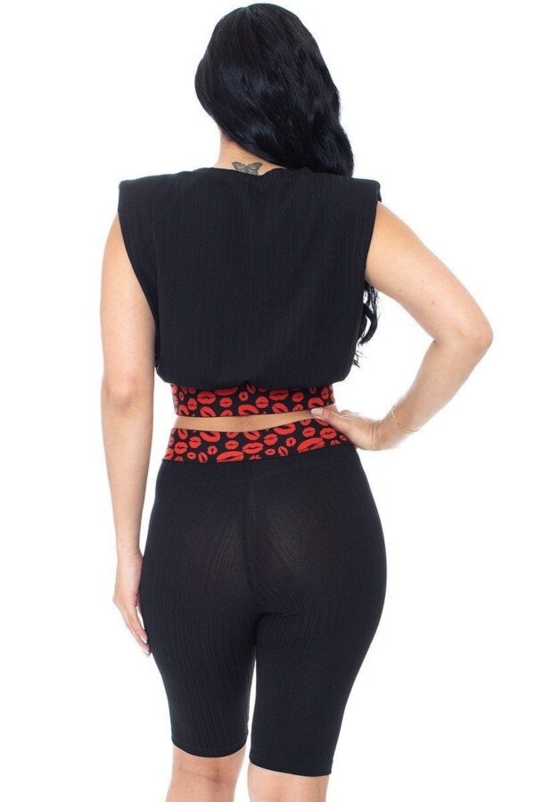 Leopard-Detail Shoulder Pad Biker Shorts Set – Black/Red