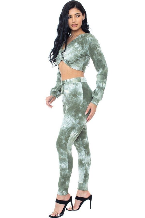 Tie Dye Ribbed Sweater Set – Twist Front, Olive