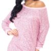 Sequin Boxy Mini Dress – Wide Neck One-Shoulder (Blush)