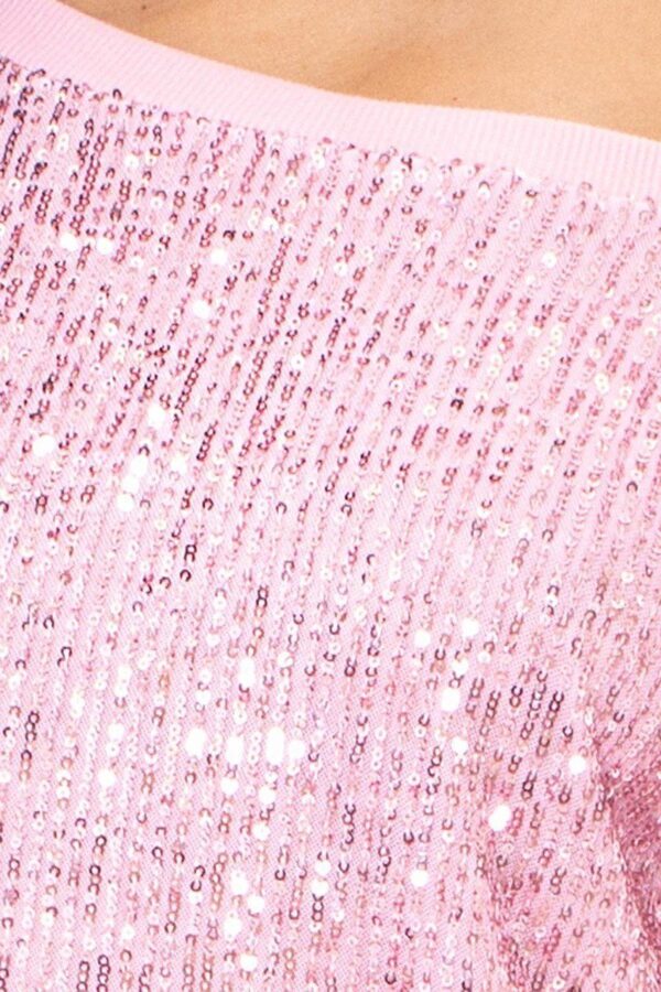 Sequin Boxy Mini Dress – Wide Neck One-Shoulder (Blush)