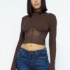 Knit Crop Top with Mesh Hem Detail – Chocolate