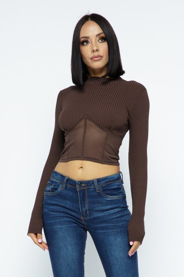 Knit Crop Top with Mesh Hem Detail – Chocolate