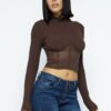 Knit Crop Top with Mesh Hem Detail – Chocolate