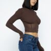 Knit Crop Top with Mesh Hem Detail – Chocolate