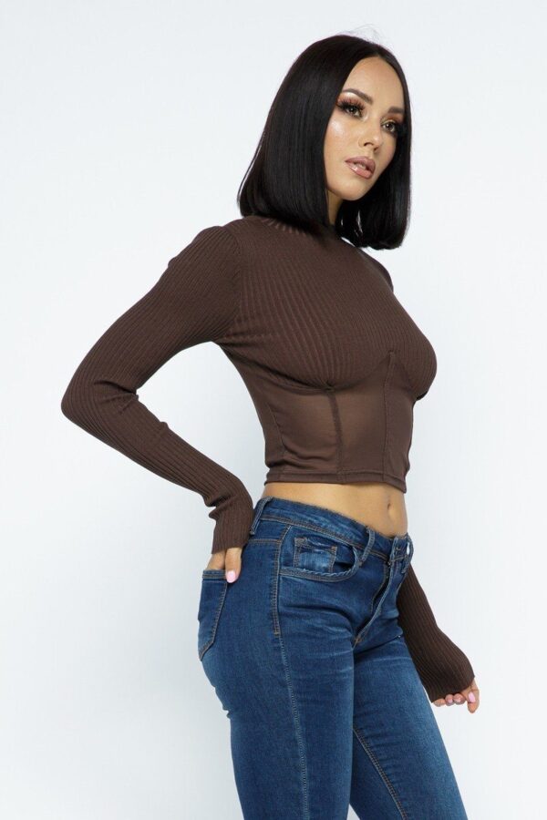 Knit Crop Top with Mesh Hem Detail – Chocolate