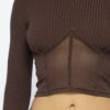Knit Crop Top with Mesh Hem Detail – Chocolate