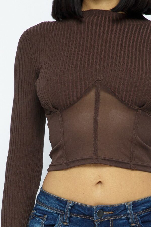Knit Crop Top with Mesh Hem Detail – Chocolate