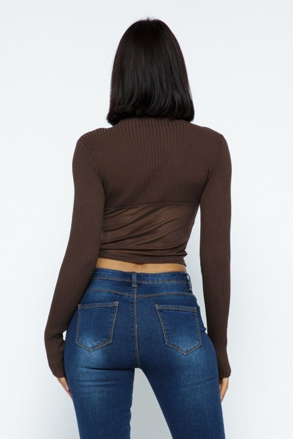 Knit Crop Top with Mesh Hem Detail – Chocolate