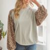 Leopard Puff-Sleeve Long Sleeve Top – Light Grey