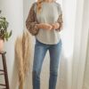 Leopard Puff-Sleeve Long Sleeve Top – Light Grey