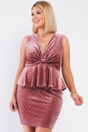 Plus Size Quilted Glitter Mini Dress with Bow – Mauve