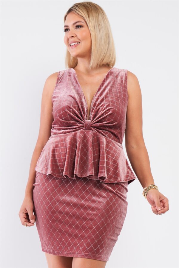 Plus Size Quilted Glitter Mini Dress with Bow – Mauve