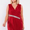 Plus-Size Sleeveless Asymmetrical Wrap Mini Blazer Dress – Deep Red