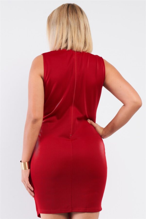 Plus-Size Sleeveless Asymmetrical Wrap Mini Blazer Dress – Deep Red