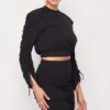 Ruched Long-Sleeve & Skirt Set – Black
