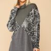 Mixed Knit Turtleneck Top – Animal & Solid Knit, Grey Mix