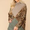 Mixed Knit Turtleneck Top with Animal Accent – Brown Mix