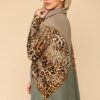 Mixed Knit Turtleneck Top with Animal Accent – Brown Mix