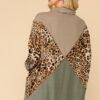 Mixed Knit Turtleneck Top with Animal Accent – Brown Mix