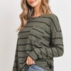 Striped Front-Pocket Top with Round Collar – Olive Multicolor