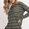 Striped Front-Pocket Top with Round Collar – Olive Multicolor