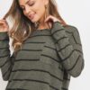 Striped Front-Pocket Top with Round Collar – Olive Multicolor