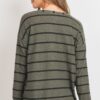 Striped Front-Pocket Top with Round Collar – Olive Multicolor