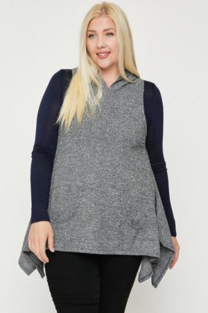 Plus Size Two-Tone Knit Sleeveless Top – Asymmetrical Hem, Grey