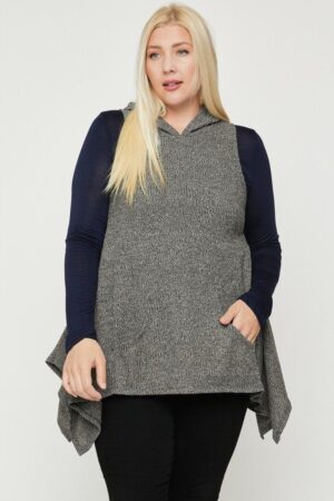 Plus-Size Two-Tone Knit Sleeveless Top – Hooded Mocha
