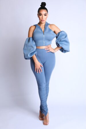 Puff Sleeve Hoodie Set – Blue (Made in U.S.A.)