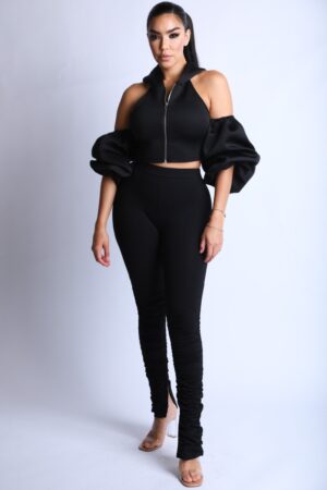 Puff Sleeve Hoodie Set – Black (Made in U.S.A.)
