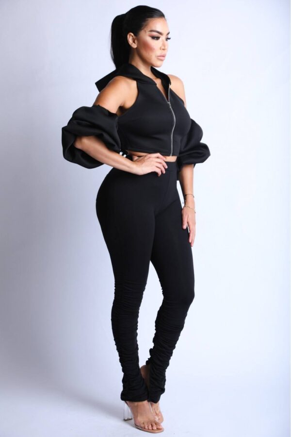 Puff Sleeve Hoodie Set – Black (Made in U.S.A.)