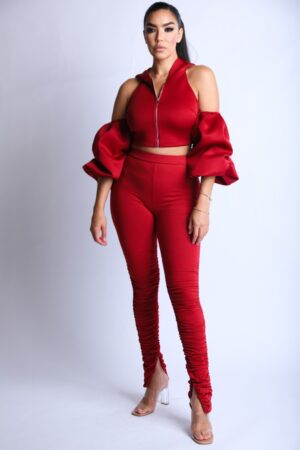 Burgundy Puff Sleeve Hoodie Set – Made in U.S.A.
