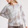 Tie-Dye Ribbed Button-Front Top with Round Hem
