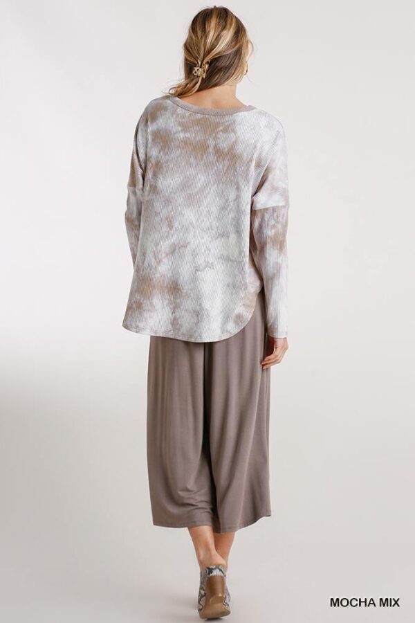 Tie-Dye Ribbed Button-Front Top with Round Hem