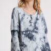 Tie Dye Ribbed Button-Front Top with Round Hem – Grey Mix