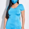 Scoop Neck Short-Sleeve Romper & Matching Face Mask – Blue