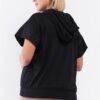 Plus Size Relaxed Hooded Top with White Drawstring – Black