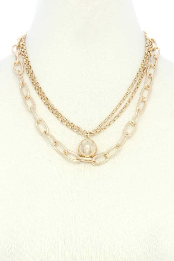 Layered Metal Ball and Oval Link Necklace – Gold or Rhodium