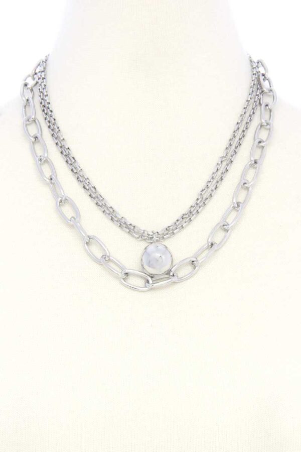 Layered Metal Ball and Oval Link Necklace – Gold or Rhodium