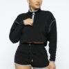 Zipper Crop Top & High-Waist Shorts Set – Black