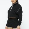 Zipper Crop Top & High-Waist Shorts Set – Black